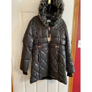 Nicole Miller Puffer Jacket Womens XL Black Studio Hooded Puffer $185 NWT